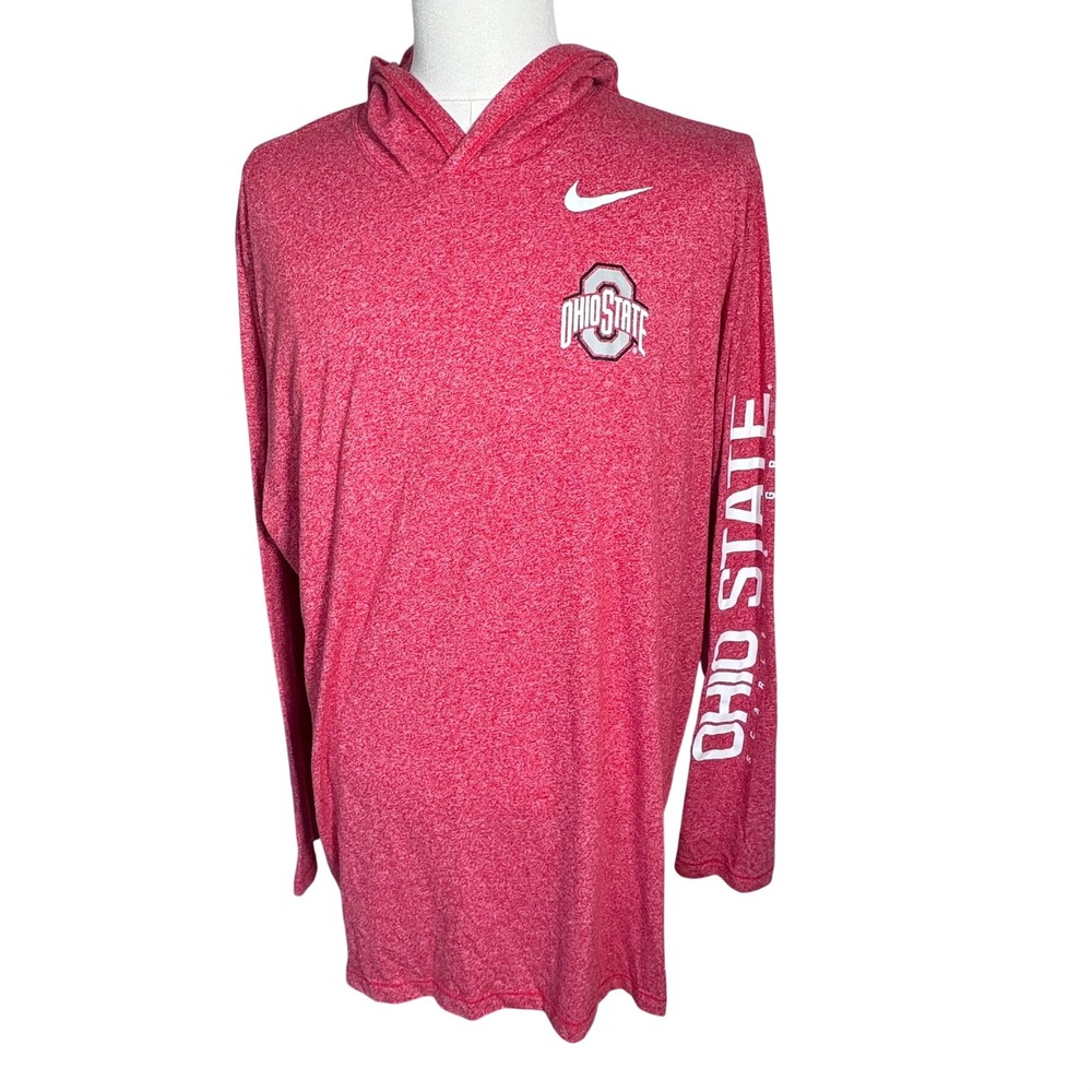 NIKE Men's XXL Ohio State Buckeyes Red Heather Long Sleeve Pullover Hoodedβ Tee